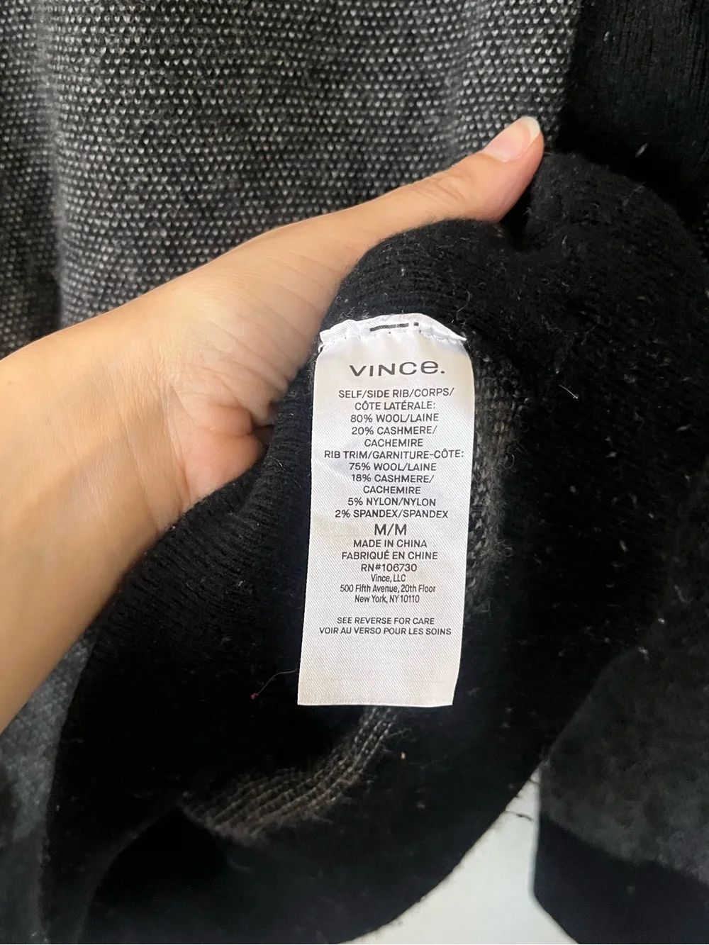 Vince Wool & Cashmere Gray and Black Crewneck Hoodie Sweater Mens Size M